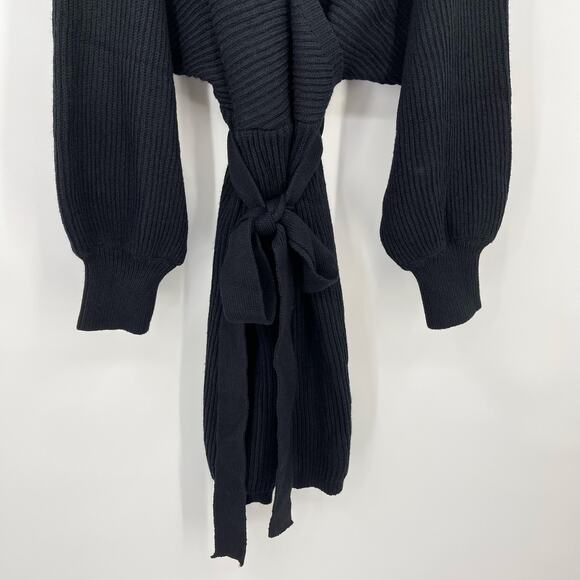 ALL THE WAYS | NWT Deena Sweater Dress in Black Tie Waist V-Neck Knit Mini L - Picture 6 of 9
